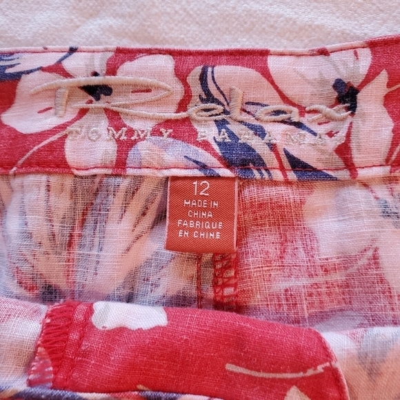 Tommy Bahama Relax 100% Linen Floral Red White Blue Zippered Sz. 12 Skirt - Picture 4 of 7